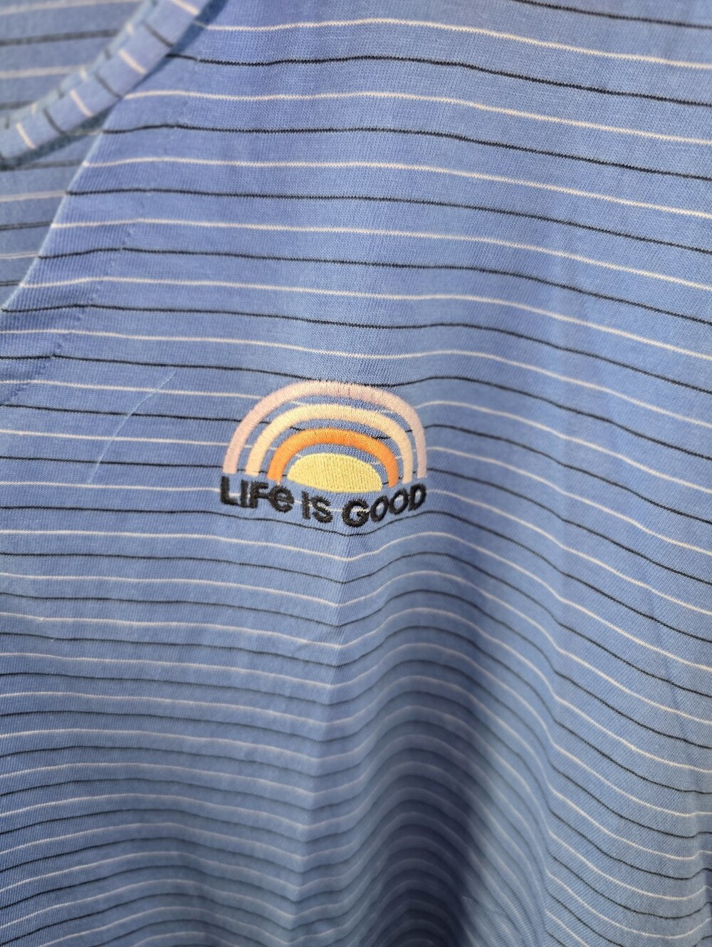 Life Is Good Women's Blue Striped Hoodie Tee with Rainbow Logo. XXL. LAST ONE. - Picture 2 of 5